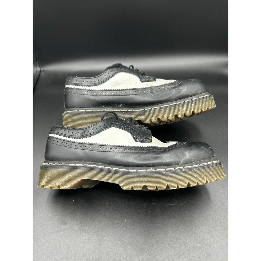 Dr Doc Martens Bex Black White Smooth Leather Brogue Wingtip Lug Platform Sz 9M